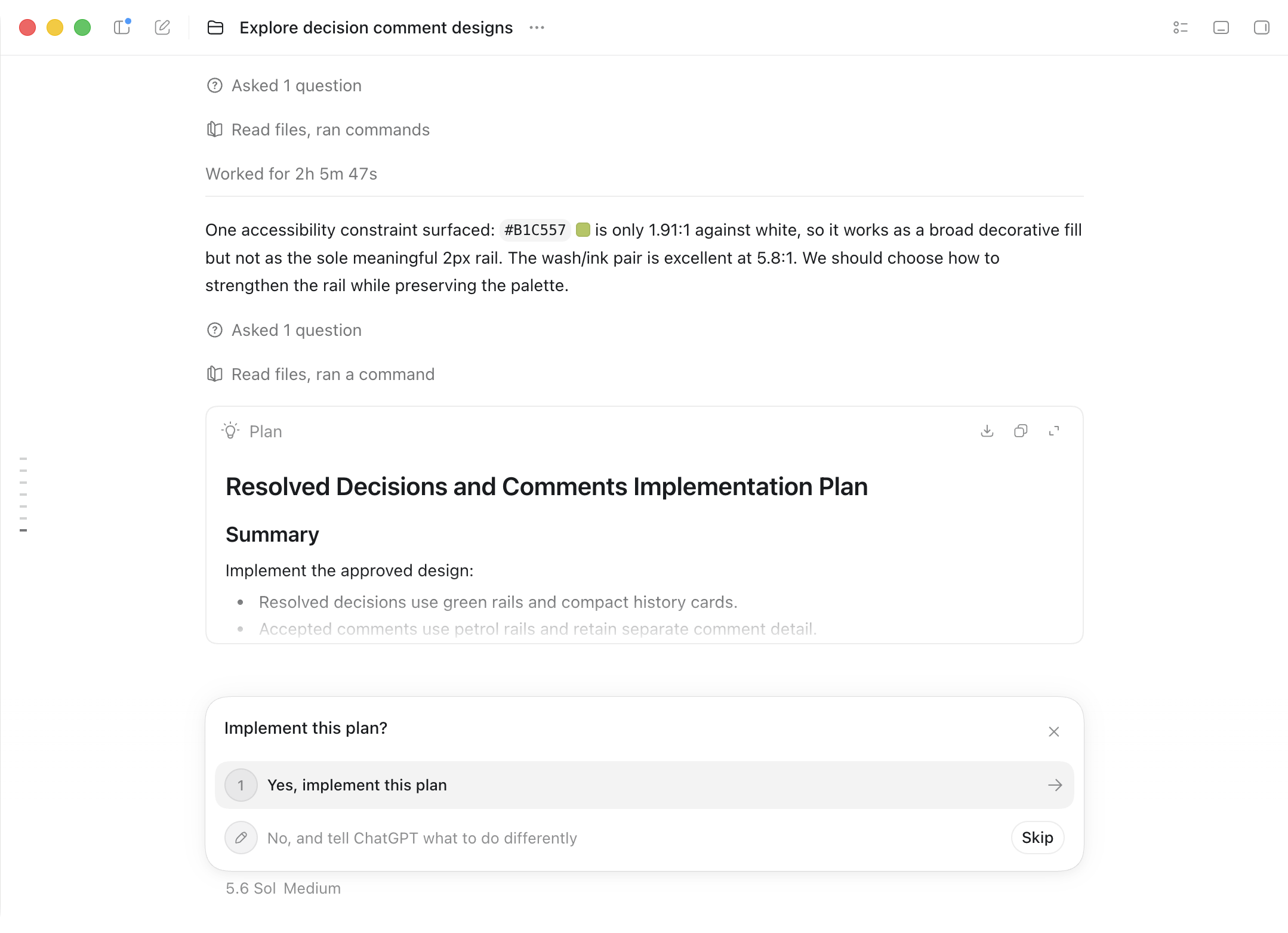 Codex displaying a final implementation plan and an approval prompt.