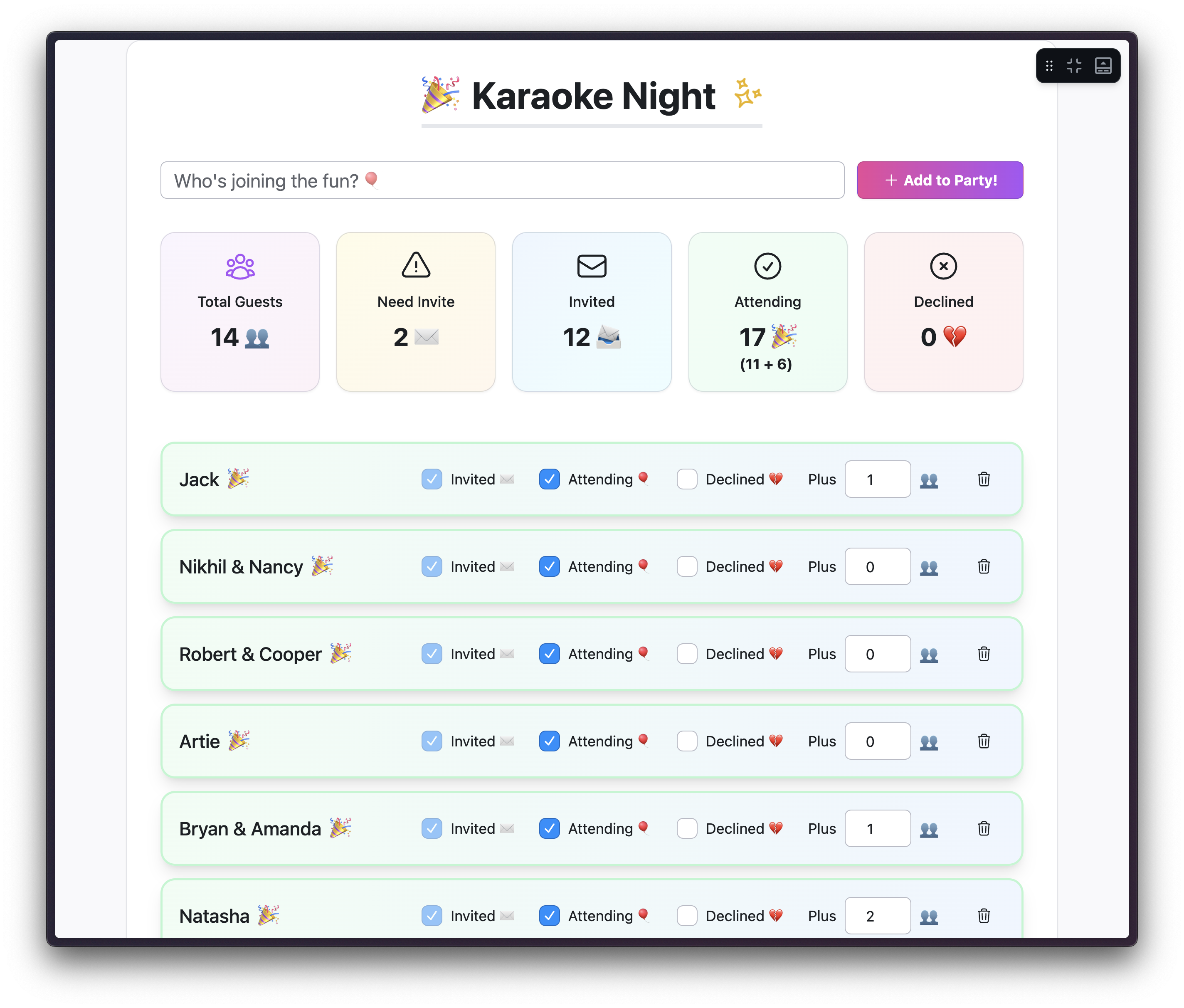 Karaoke night app