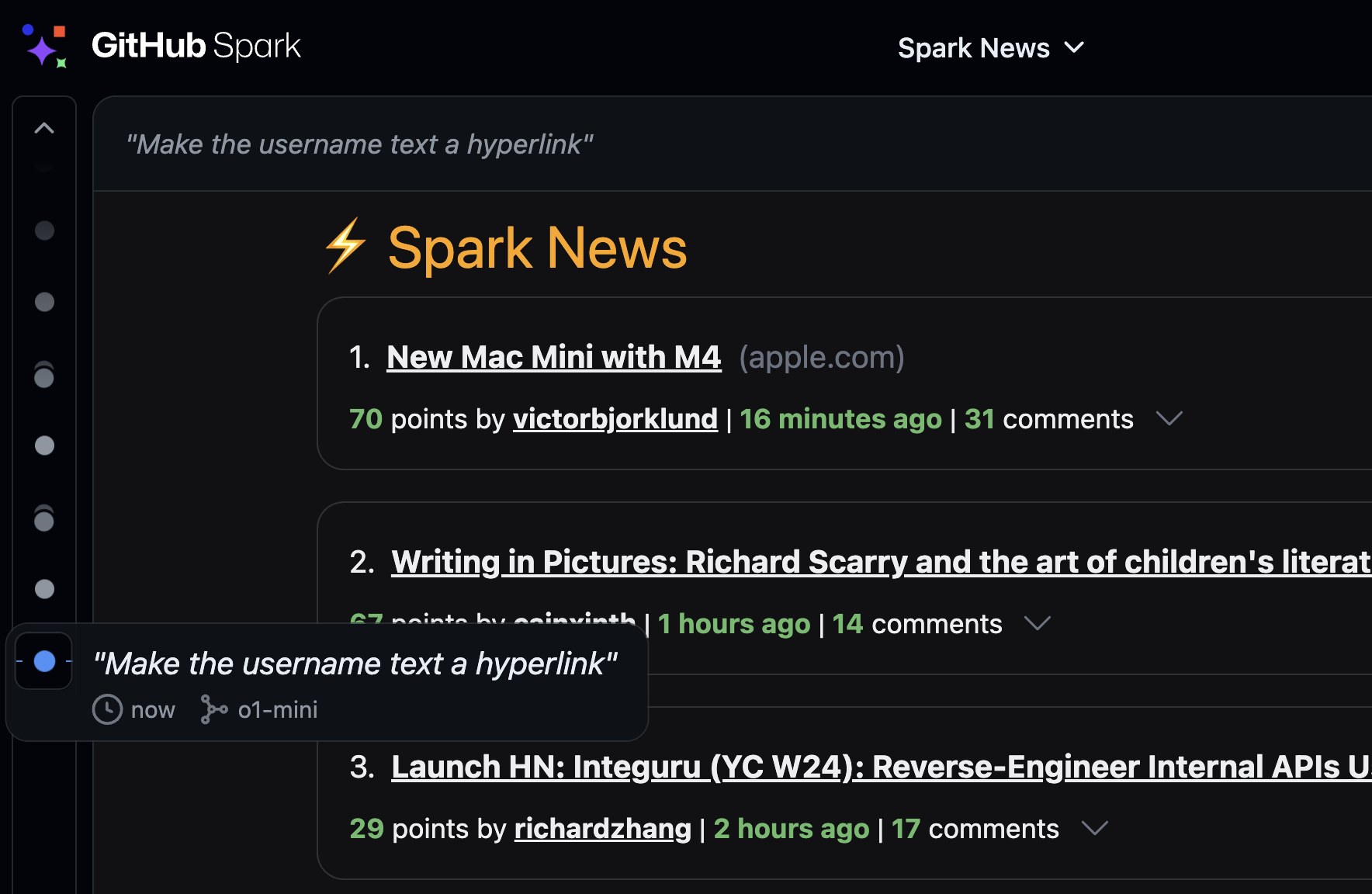 Spark editor history