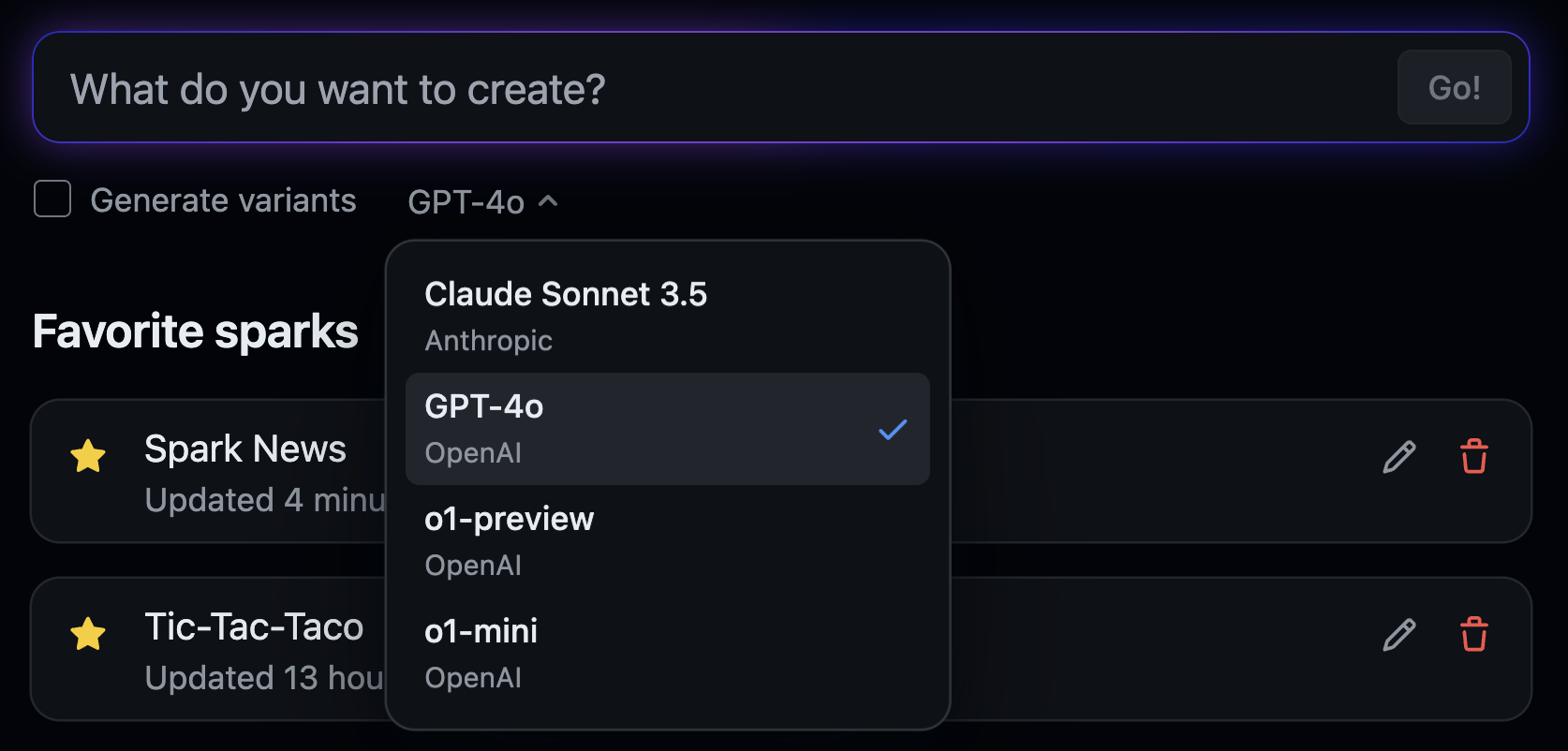 New spark model picker